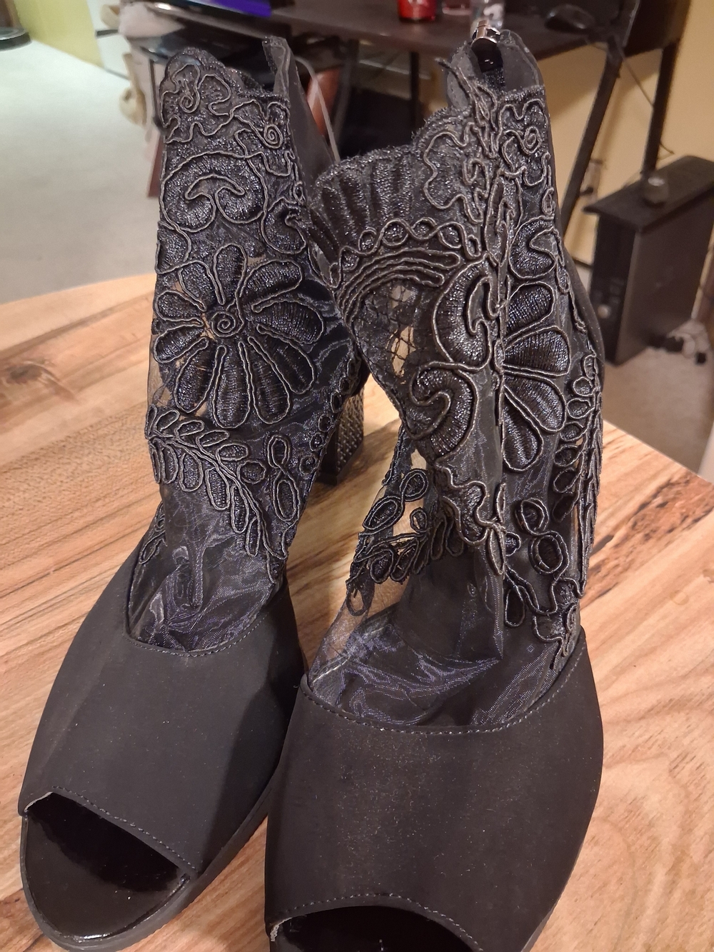 Black Lace Peep-Toe Ankle Booties - Elegant Women's Booties